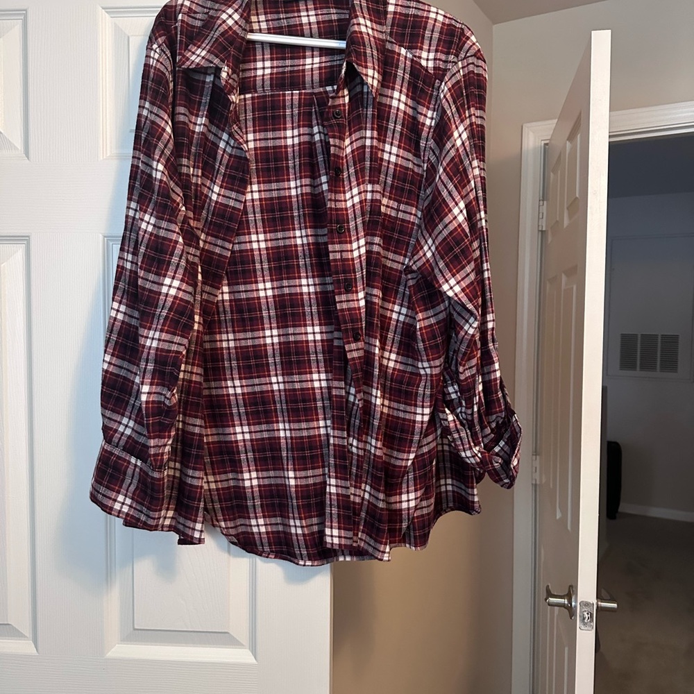 Lane Bryant Red Plaid Button Down Shirt